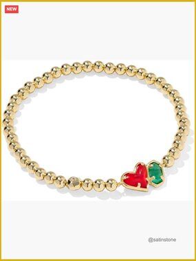 Gold Plated Stretch Bracelet Heart Charm Beaded Bracelet